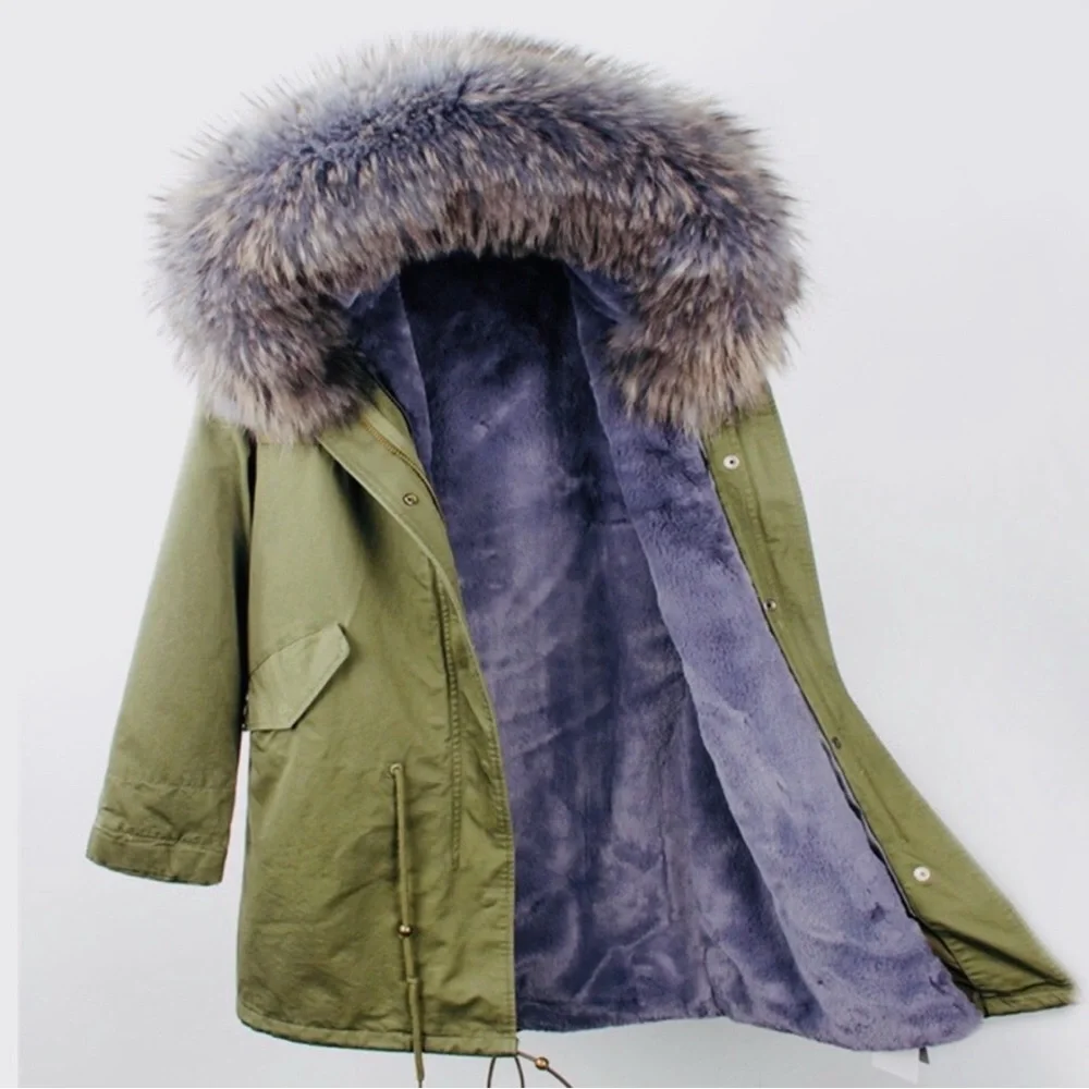 STUNNING MaoMaoKong Military Fur Parka green/purple S